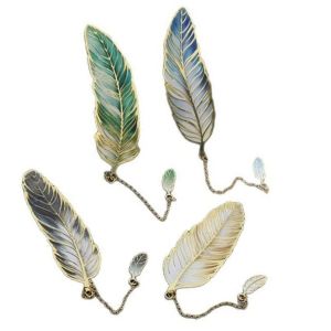 EFFIEO 4Pcs Vintage Metal Feather Bookmark Chinese Style Creative Decorative Bookmark Unique with Tassel Feather Shape Bookmark Reading Accessory