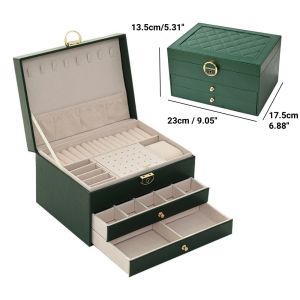 OutingSG® 3 Layer Jewelry Box PU Leather Jewelry Box with Lock Storage Case with Drawers for Rings Earrings Necklaces Bracelets