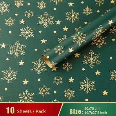 10 Sheets 50x70cm Christmas Wrapping Paper Kraft Paper Gift Wrap with Xmas Tree & Snowflake Pattern for Gift Box DIY Crafts & 2026 Holiday Decor Christmas Ornaments