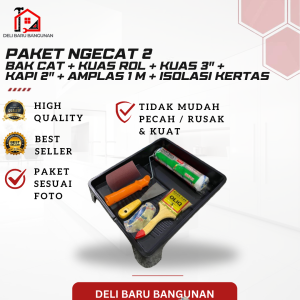 (PAKET) Alat ngecat Bak cat + Kuas roll + Kuas + kapi + Amplas + Lakban / Isolasi kertas