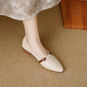 Free Shipping Wind Soft Leather Shallow-Mouth Single Shoes Comfortable Pointed-Toe Soft-Soled Versatile Color-Block WomenS Shoes Soft Leather Shoes