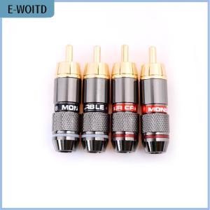 【E-WOITD】 4 Pcs RCA Hi-Fi Gold-Plated Copper Male Plug Audio Connector
