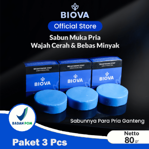 Biova Brightening Soap Paket 3 Pcs | Sabun Cuci Muka Pria Untuk Kulit Cerah Bebas Minyak & Jerawat BPOM