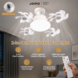 ✅2026 NEW✅JOMO E27 LED Ceiling Fan Light 4 Head Foldable Quiet Remote 3 Color Dimmable Socket Fan