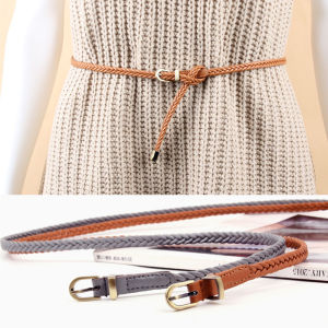 【Ready Stock&COD】Women Faux Leather Belts Candy Color Thin Skinny Waistband Adjustable Dress Belt