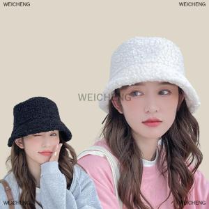 [COD] WEICHENG Lamb Faux Fur Bucket Hat Winter Warm Teddy Velvet Hats Caps For Women Lady Outdoor Panama Fisherman Hat
