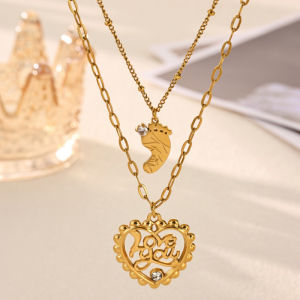 Mom Gift Necklace Baby Feet Heart Pendant Multi-layer Necklace New Mom Jewelry for Women Mom