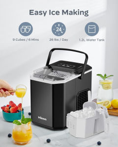 Hicon Portable Ice Maker with UV Sterilization - 9 Bullet Ice/6-12 Mins 15KG/24H 70-80 Capacity Low Noise <40dB 90W Energy Saving One-Touch Cleaning 220V for Dorm Home Office Philippines