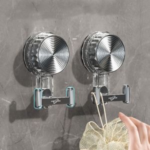 CUNXIN กันน้ำกันน้ำได้ ตะขอถ้วยดูด ไร้รอย เจาะฟรี ตะขอติดผนัง มัลติฟังก์ชั่ ตะขอคู่ ตะขอแขวนเสื้อผ้าแบบหมุนได้ ห้องน้ำในห้องน้ำ