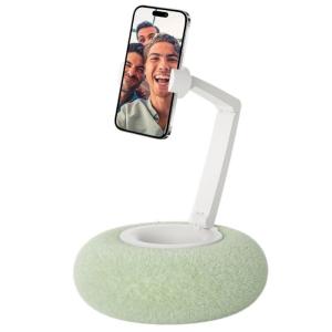 Portable Bedside Phone Mount Plush Pillow Holder 2-12Inch Height Adjustment Double Rotating Arms Design For Home Office