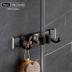 Fypo Mop and Broom Holder Wall Mounted Mop Organizer broom storage rack Space Aluminum Heavy Duty Hooks Hanger Kitchen Bathroom Organizer