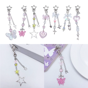 Beaded Phone Lanyard Wrist Strap Butterfly Phone Chain DIY Handmade Bowknot Keychains Backpack Phone Camera Accessory