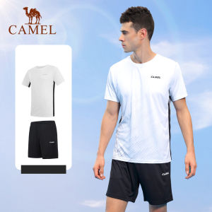 Lạc Đà của nam giới 2PCS ngắn tay nhanh chóng làm khô Bộ đồ thể thao chống nắng thoáng khí UPF50 + phù hợp với