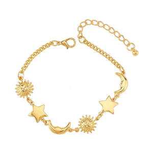 Elegant Moon Star Beach Charm Wristband Adjustable Dainty Bracelet with Figurine Motifs for Women