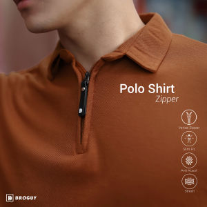BROGUY Kaos Polo Shirt Pria Kerah Lengan Pendek Zipper