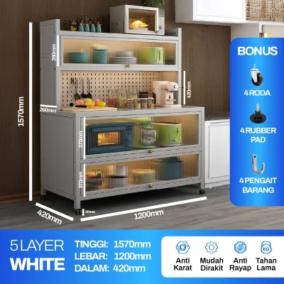 (DISKON 8.8) Rak Dapur Besi Berdiri Lemari Dapur Besi Serbaguna Rak Piring Oven Microwave Minimalis Estetik