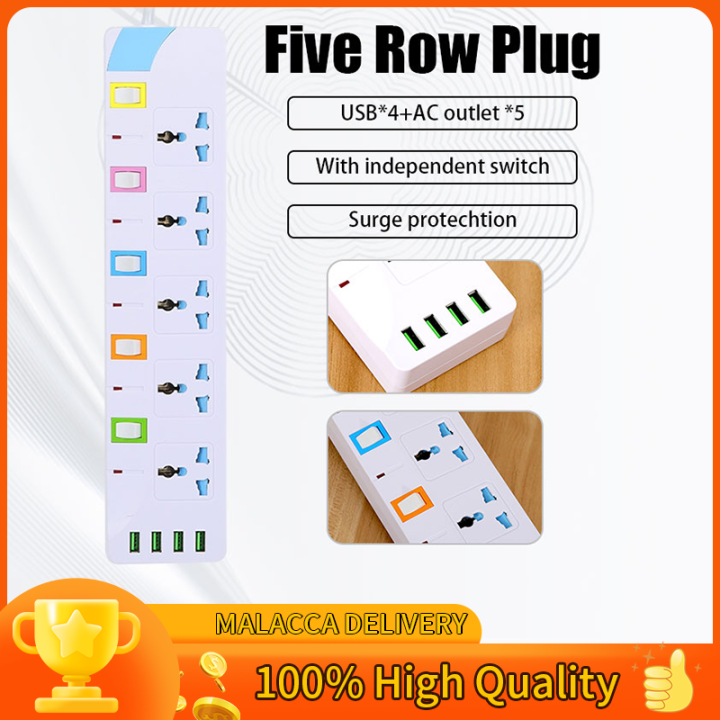 Extension Socket Multiple Plug Power Strip Adapter Extender 5 AC ...