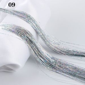 W0AGZ4J2 100 Strands Party Sparkly Streak Clubbing Glitter Rainbow Color Bling Silk Hair Tinsel Hair Extension