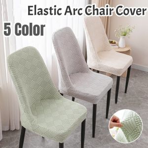 Jacquard Elastic Arc Chair Cover Stretch Banquet Chair CoversSolid Color Dining Chair Cover