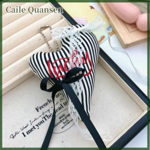 Caile Kawaii Lace Bow Keychains Plush Stuffed Letter Embroidery Heart Charms Keyring Car Bag Pendant Hanging Ornaments Decoration Gift