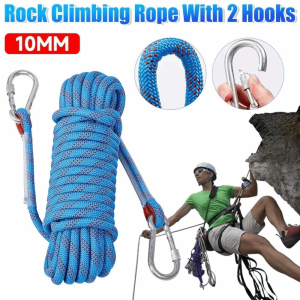 SERAPHYXO High Strength Safety Life Rope Thickened 10mm Static Static Rock Rope Accessory with 2 Steel Hooks Survival Rope Outdoor