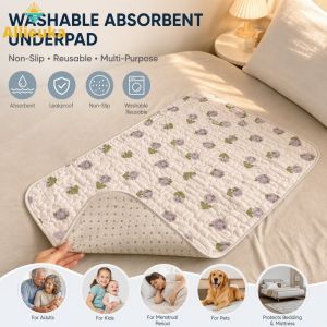 Allieuka Washable Absorbent Underpad Non Slip Reusable Bed Pad For Menstrual Period Urine Kids Adults