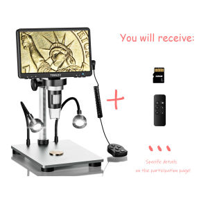 [🌷Buddha amulet identification🌷]TOMLOV DM9 Pro HDMI Digital Microscope with 7 IPS Screen：1200X Video Coin Microscope for Entire Coin View 16MP Soldering Microscope with Metal Stand10 LED Lights SD Card Include Remote Control