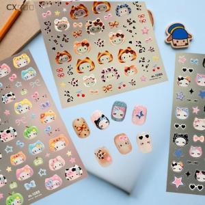 CX🎄💓💥 Kawaii Hello Kitty Dán Móng Tay Phim Hoạt Hình Leopard In Hat Bow Headgear Kitty Làm Móng Tay Decal Tự Làm Móng Tay Nghệ Thuật Trang Trí