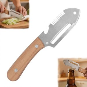 MINIAT 3-in-1 Vegetable Peeler Wooden Handle Stainless Steel Peeling Tool Easy Grip Kitchen Shredder Kitchen Use