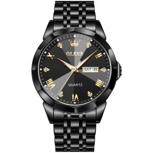 OLEVS 9931 Business Waterproof Men Wristwatch Stainless Steel Band Quartz Watch For Men Luminous Calendar Week Display