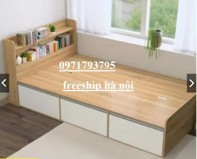 GIƯỜNG NGỦ GỖ MDF CÓ KỆ ĐẦU GIƯỜNG VÀ 3 HỌC KÉO