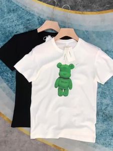 欧洲站简约绿色小熊款男士丝光棉高档欧货短袖T恤修身潮牌男体恤