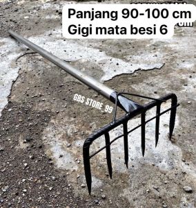 Garukan Sampah gagang pipa full besi - Garuk 6 gigi  Garuk berkebun membersihkan daun rumput kering