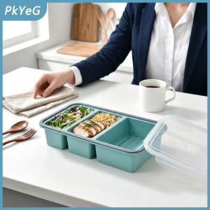 PkYeG 4 Lưới Ngăn Hộp Ăn Trưa Rơm Lúa Mì Bento Lưu Trữ Cho Lò Vi Sóng Trường Dã Ngoại Leakproof Tái Sử Dụng Thực Phẩm Prep Container