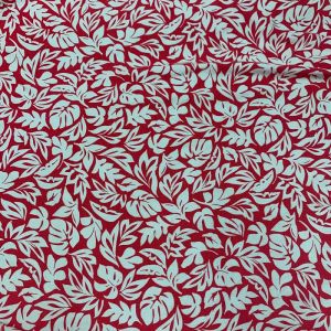 1 Mét Vải Thun Cotton 2 Chiều Nền Hồng Đậm Hoạ Tiết Lá Trắng Khổ 1m6 Hàng Công Ty