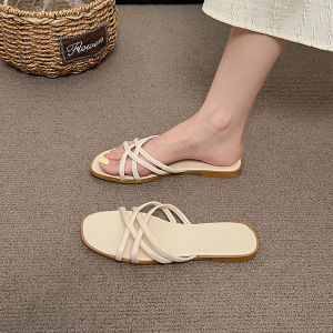 TOONICE New Korean style fashionable cross strap elegant womens sandals non-slip comfortable flat slippers suitable for all occasions high quality