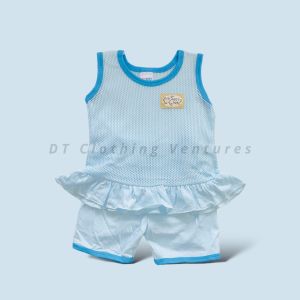 Comfy Cotton Sleeveless Top & Shorts Set for Girls 6M-12M - Breathable Home Wear with Eyelet Accents