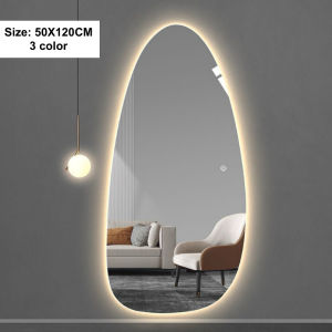 ZIVON LED Full Length Mirror with Lights Irregular Oval Wall Mounted Mirror Modern Illuminated Standing Mirror with Warm LED Backlight and Touch Sensor Switch Decorative Bedroom Bathroom Living Room Mirror Free Compensation for Damaged Items Cash on
