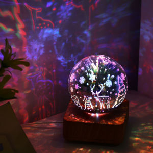 3D Glass Night Light RGB Color Changing LED Mood Lamp USB Powered Desk Lamp with Wood Grain Base Atmosphere Lighting for Bedroom Living Room Kids Birthday Gift