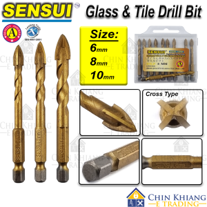 Sensui Cross Type Glass Ceramic Tiles Drill Bit Gold Mata Kaca Jubin 6mm 8mm 10mm S-8011 S8011