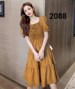 Women Casual Dress Puff Sleeve Square Neck Korean Fashion Streachable Dress Big Sale