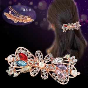 Jepit Rambut Otomatis 8cm Jedai Besi Alloy Ponytail Premium Kristal Mutiara Jumbo Dewasa Barrette