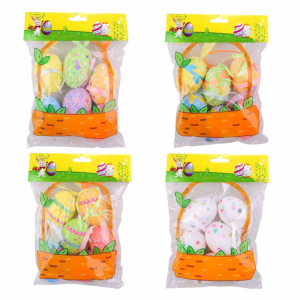 Colorful Eggs Hanging Decoration Set Of 6 Small Foam Eggs 60x40mm For Holiday Party Decorations and Basket Fillers