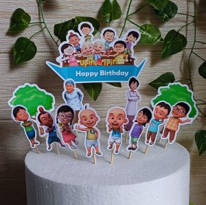 Topper Kue Custom Nama Karakter Upin Ipin untuk Hiasan Kue Ulang Tahun / Tumpung Khitanan