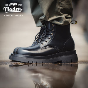 Maden brand workwear style mens tough high top 2024 winter new thick soled workwear boots British black leather waterproof mens boots