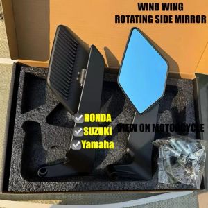【V5 Upgrade!】Wind Wing Rotating Side Mirror V5 Alloy Stem Universal 14*8cm Wide View Stealth Mirror-Carbon/Black
