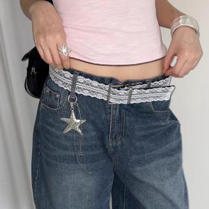 [Childhood MS] เข็มขัดคาดเอวลูกไม้ลายดอกไม้สีขาวแฟชั่นปรับได้สายรัดเอวเข้ากับทุกชุดสำหรับผู้หญิงสายรัดเอวแบบลำลองสำหรับตกแต่งของขวัญ