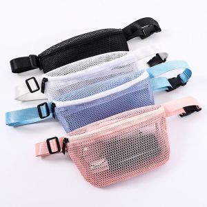 HLOBO See Through Mesh Waist Bag Hollow Out Zipper Travel Fanny Packs Plain Adjustable Portable Mesh Purse Travel
