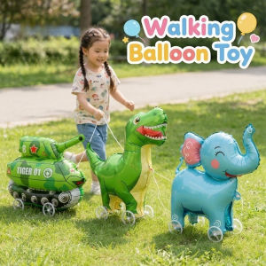 Walking Dinosaur Balloon Toy Pull Along Inflatable Animal With Wheels Kids Party Decor Outdoor