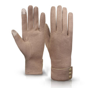 1 Pair Winter Womens Outdoor Windproof Warm Gloves Velvet Touch Screen Full Finger Fashionable Solid Color Elegant Riding Gloves